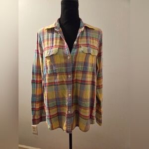 Chaps Yellow Multi-Color Plaid Flannel